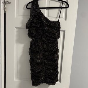 Aqua Black and Gold One-Shoulder Dress